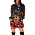 thumbnail image 1 of DYMADE Women Christmas Printed Pullover Pockets Hooded Long Sleeve Short Length T-shirt Dress, 1 of 4