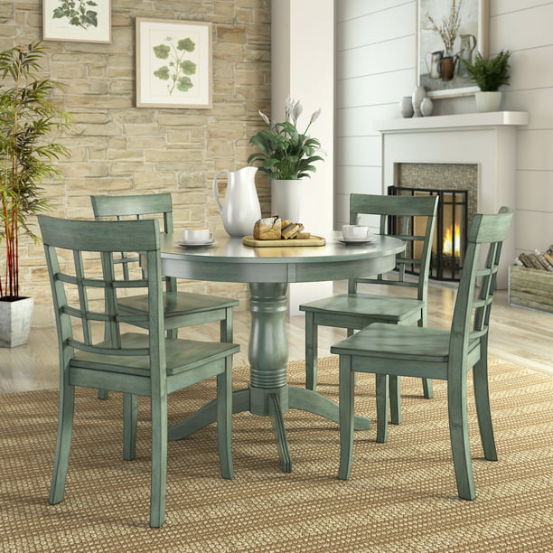 Piece Wood Dining Set Round Table, Green Round Table