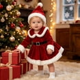 thumbnail image 4 of AWZXDE Holiday Bodysuits For Little Girls Velvet Santa Style Dress Outfit Complete With Matching Festive Hat For Christmas Theme Events A-Red - 18-24 Months, 4 of 8