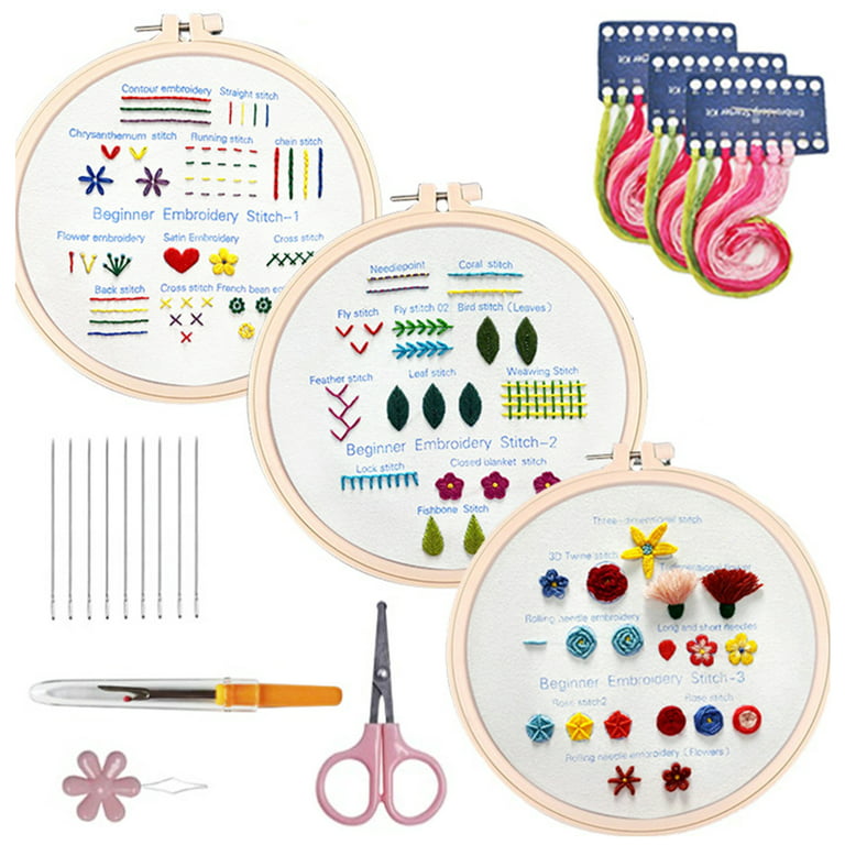  3 Set Embroidery Starter kit, Hand Cross Stitch Kits
