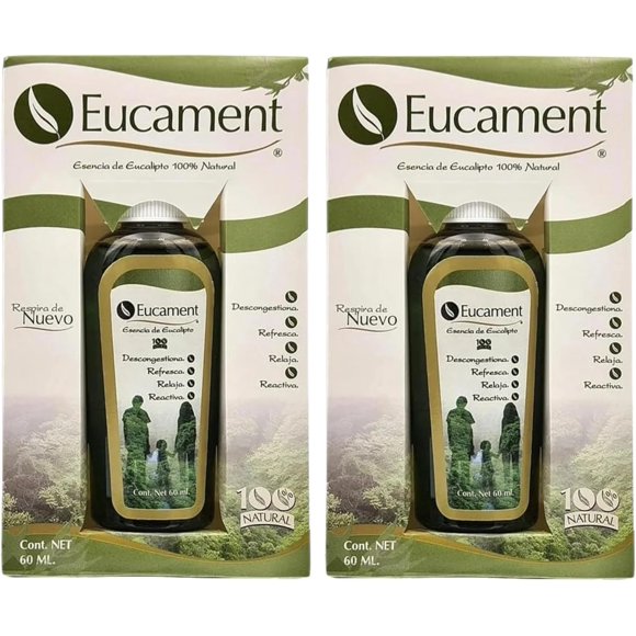 EUCAMENT Pack de 2 EUCAMENT | Esencia Natural de Eucalipto-Spray-Relaja-Desinfecta-Alivia-Propiedades Terapéuticas-Alivia la congestión nasal-Reduce Alergias-Propiedades Balsámicas-Aromaterapia