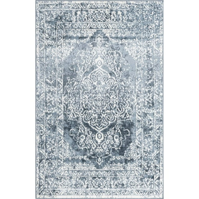 Unique Loom Oxford Medallion Intricate Design Rug 4' x 6' Rectangle Blue/Ivory