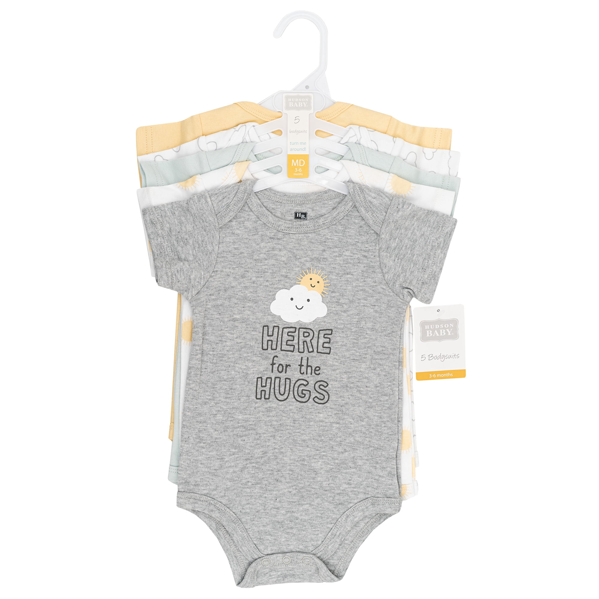 Hudson Baby Infant Cotton Bodysuits 5-Pack, Sunshine And Clouds, 18-24 Months