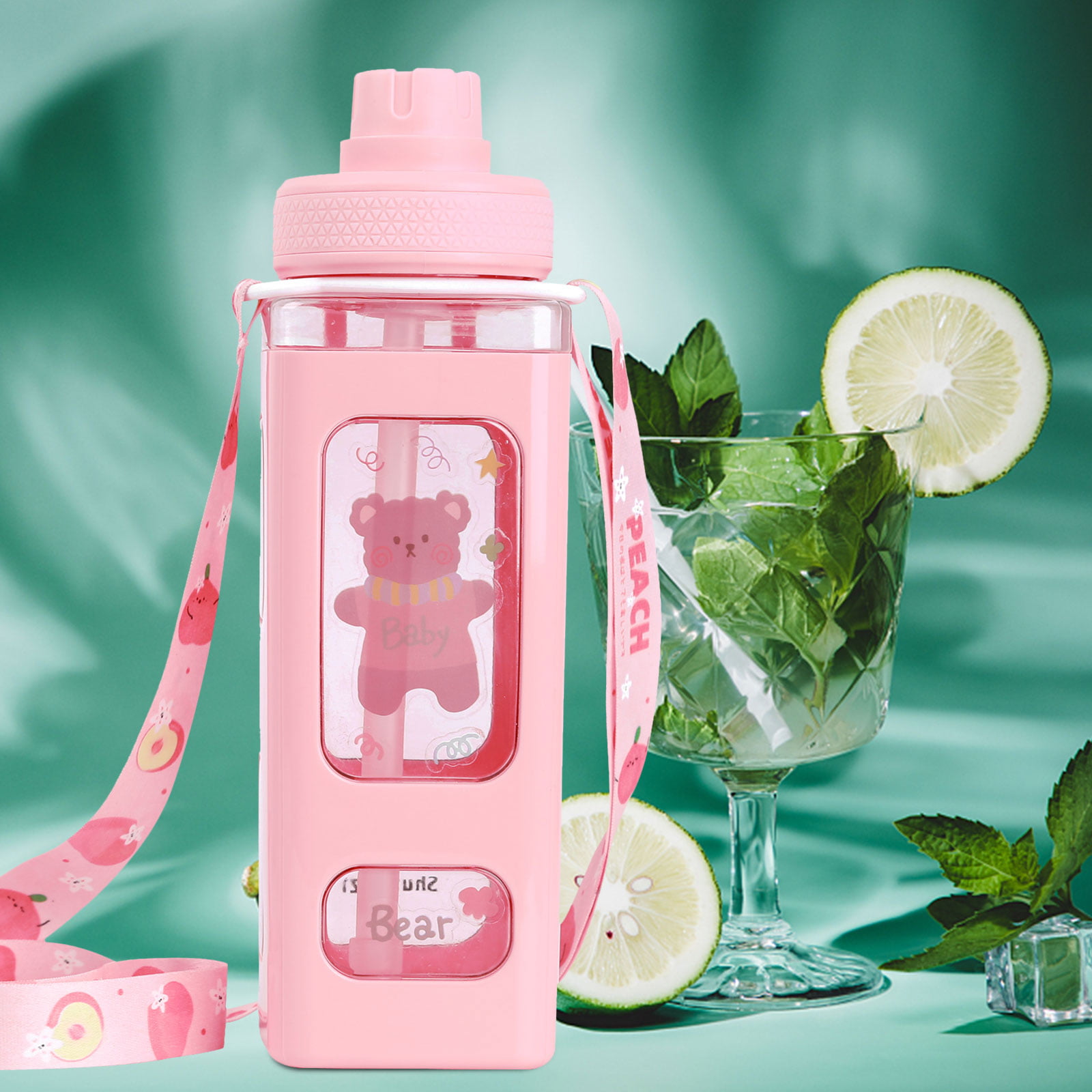 Kawaii Water Bottle for Kids Cute Water Bottles with Straw Portable Square  Drinking Bottle, Leakproof Water Jug for Girls, 24 oz 