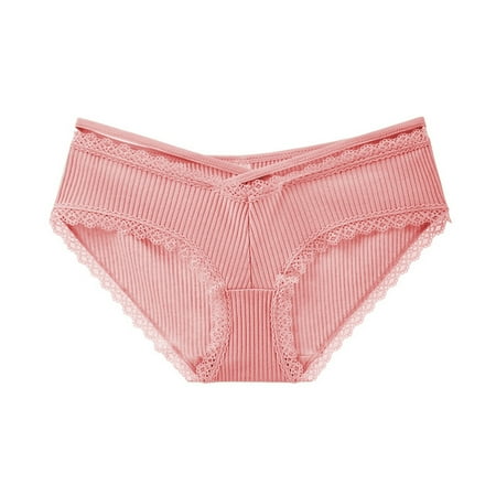 

Underwear For Women Pure Color Comfortable Cotton Triangle With Lace Edge Low Waist Ties Panties 6 Pack