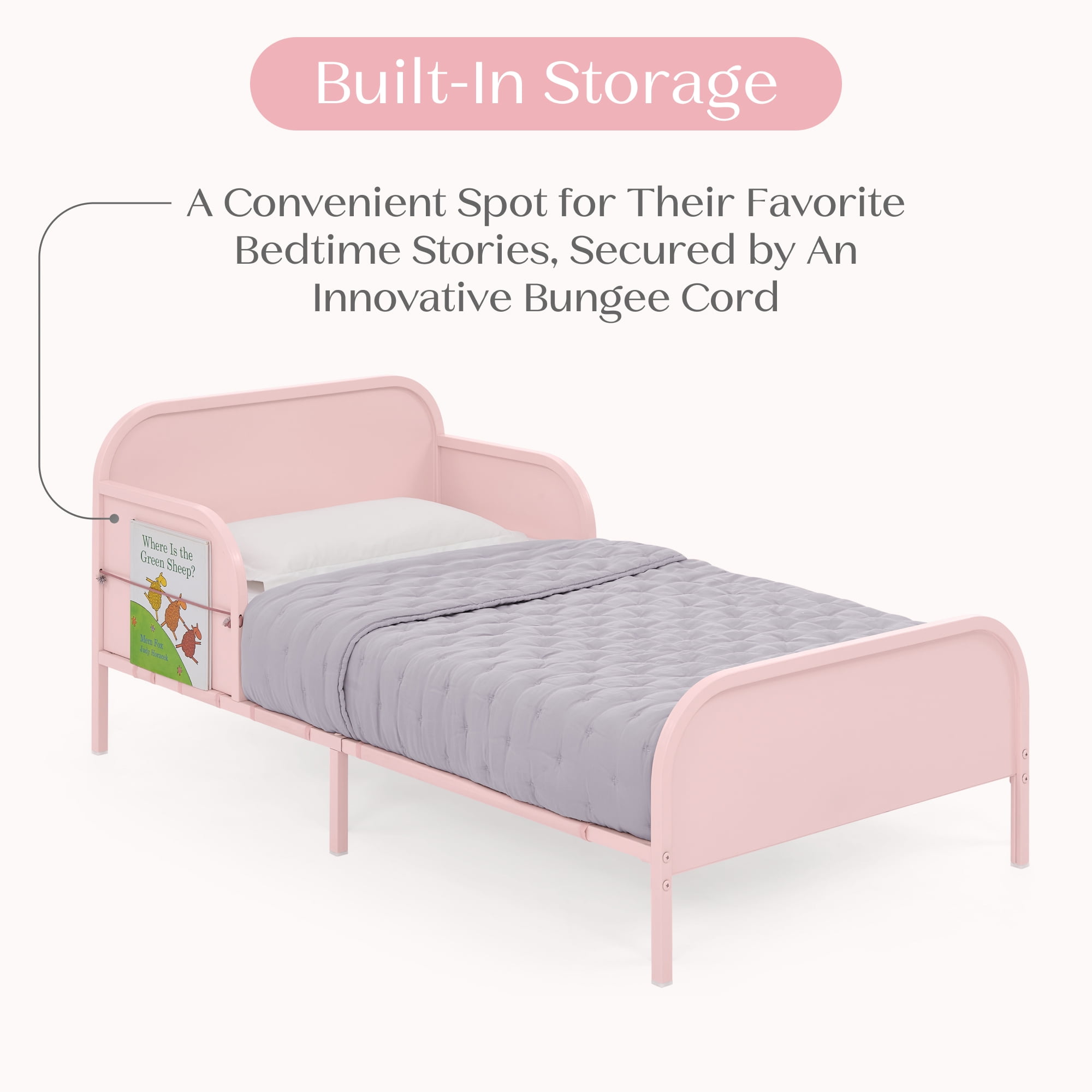 Delta Children Magic Magnet Toddler Bed with Customizable Magnets & Built-In Book Storage, Pink