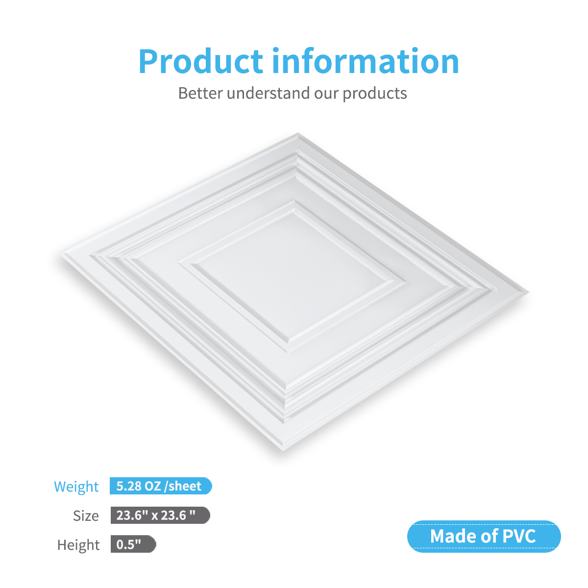 Art3d 12-Pack Matt White PVC Decorative Ceiling Tile 2ft x 2ft for Drop in Grid System