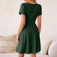 thumbnail image 4 of CIENVNSTG Womens Summer Dresses Short Sleeve Wrap V Neck A-Line Mini Dress Causal Flowy Boho Beach Vacation Sundress Dark Green S, 4 of 4