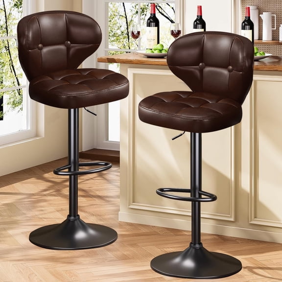 Bar Stools Set of 2, Adjustable Swivel Bar Chairs with 360° Rotation, Padded Counter Stools with Back and Footrest for Kitchen Island, Bistro, Cafe, and Home Use