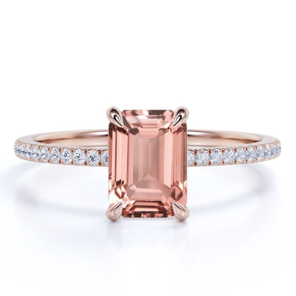 JeenMata 1.75 Carat Emerald Cut Lab Created Morganite Solitaire Engagement Ring in 18k Rose Gold over Silver