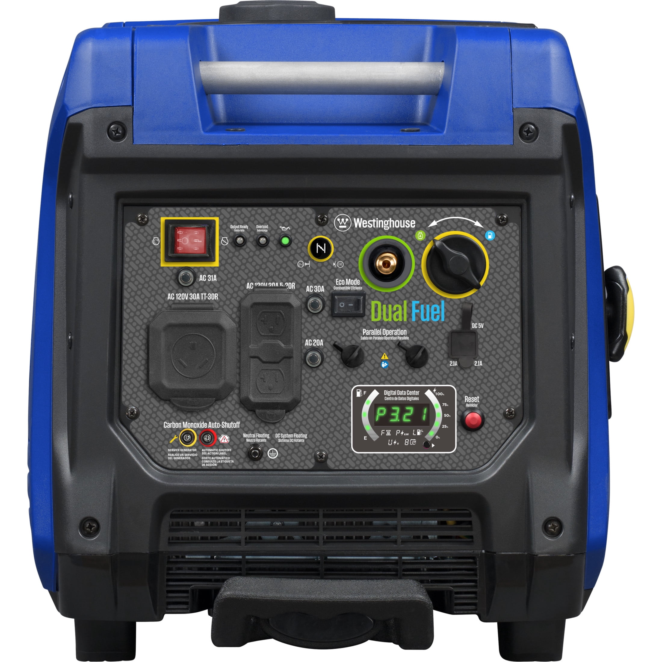 Westinghouse 5000 Peak Watt Portable Dual Fuel Inverter Generator, Recoil Start, Gas/Propane
