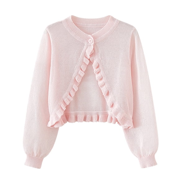 Zwiiyzr Cardigan Mince à Manches Longues pour Bébé Fille et Tout-Petit, Cardigan Boléro Boutonné Tricoté Uni pour Enfants, Chandail 18 Mois-6 Ans Rose