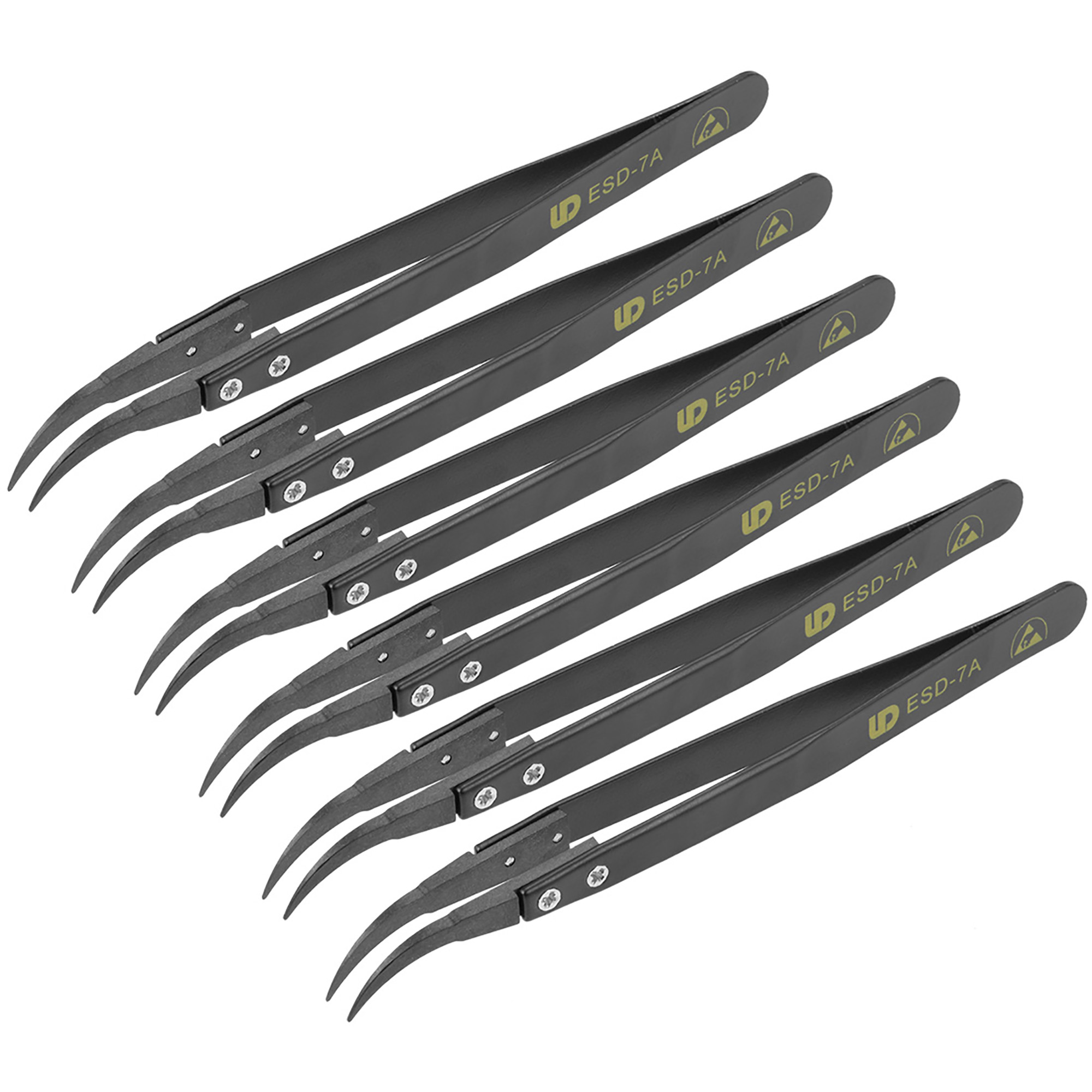 ESD Precision AntiStatic Tweezers, Stainless Steel Curved Pointed