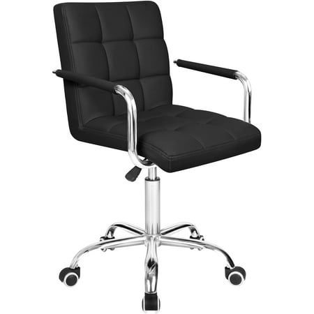 Lacoo Mid Back office chair PU Leather Adjustable Height Office Desk Chair 360 Degree Swivel with Armrest, Black