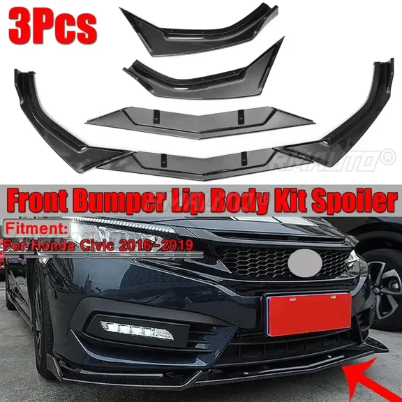 Civic Front Lip 3Pcs Car Front Bumper Lip Lip Spoiler Diffuser Spoiler Cover Trim For Honda Civic 2016 2017 2018 2019 Body Kit