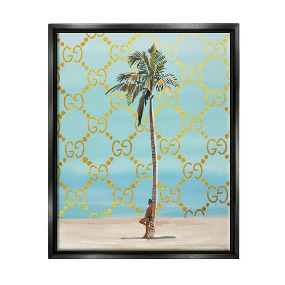 Stupell Industries Glam Pattern Palm Tree Botanical & Floral Painting Black Floater Framed Canvas Art Print Wall Art, 17 x 21