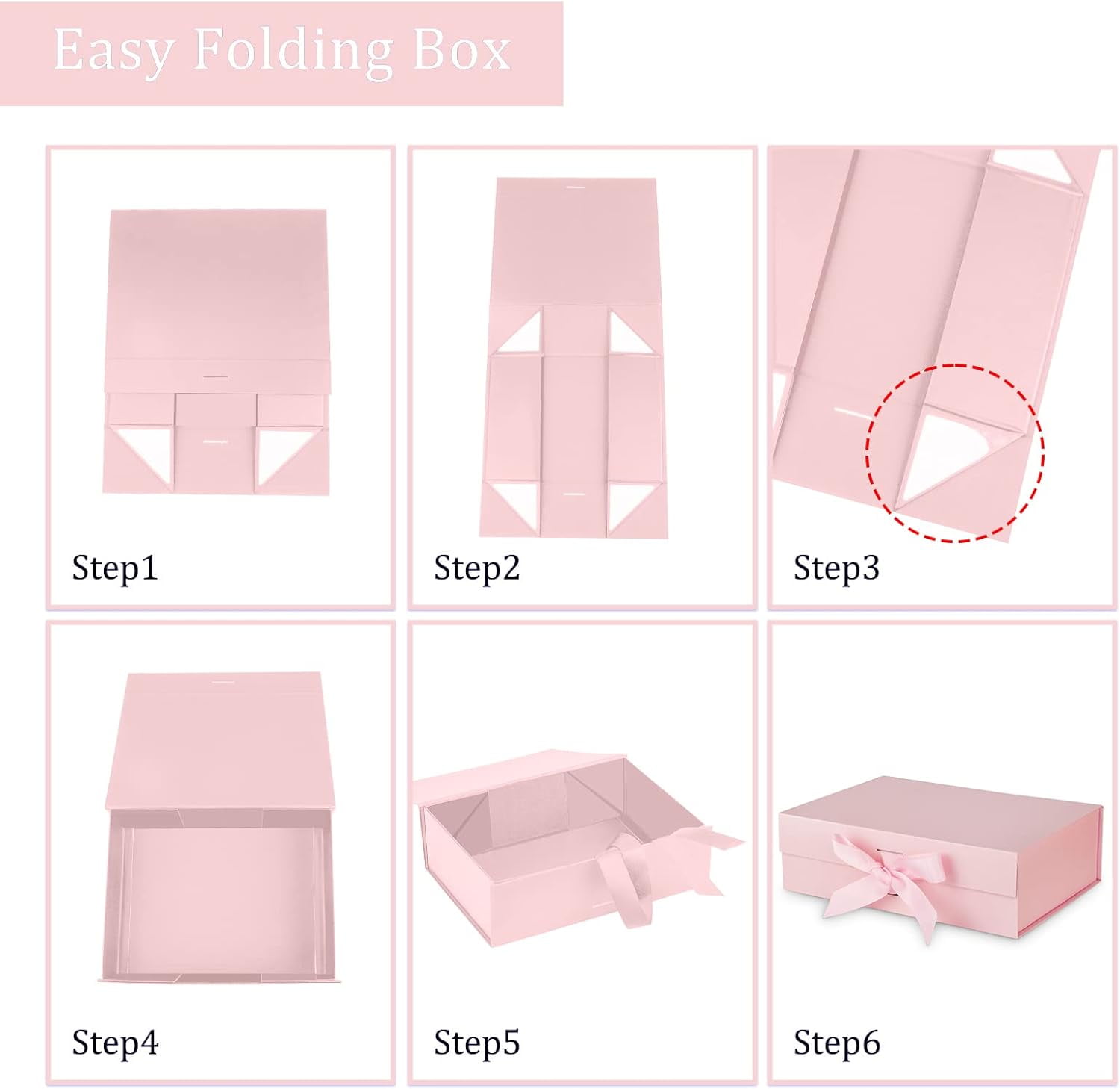 Gift Box with Lid for Presents 10.5x7.5x3.1 Inches with Ribbon and Magnetic Closure(1-Pack) (Pink)