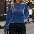 thumbnail image 2 of Aboser Women's Velvet Tops Plus Size Evening Party Shirts Elegant Ruffle Trim Blouse Dressy Casual Long Sleeve Shirt Solid Color Loose Fitted Blouses, 2 of 9