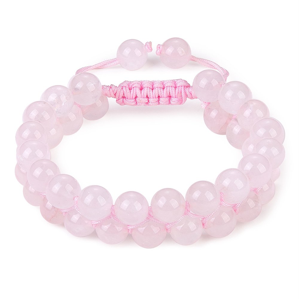 1 pc Natural Rose Quartz Bead Bracelet Double Layer Gemstone Adjustable Bracelet for Women Inner Diameter: 2-1/8~3 inch(5.3~7.5cm)