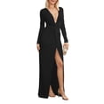 thumbnail image 4 of Women's Twist Front Party Dress Long Sleeve Deep V Neck Bodycon Midi Dress Evening Gown, 4 of 5