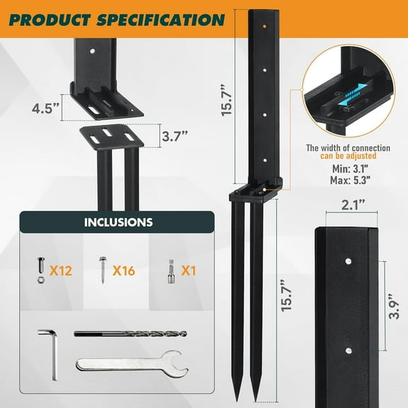 4 Pack Heavy Duty Fence Post Anchor Repair Kit with Adjustable Width and Reinforced Base