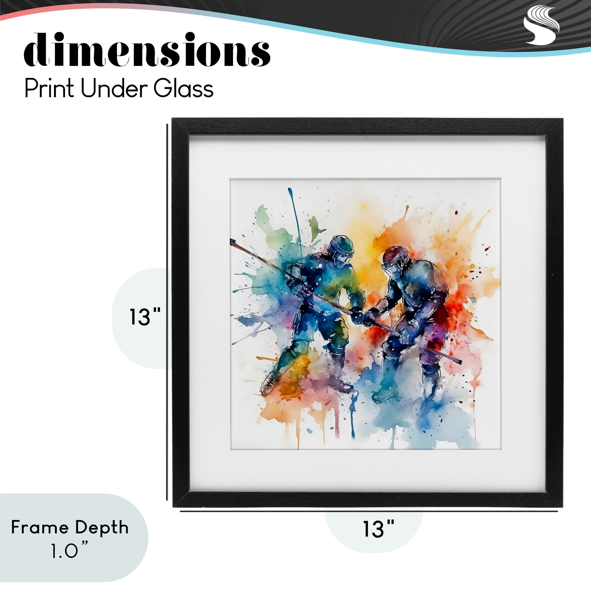 Stupell Industries Watercolor Hockey Faceoff Black Framed Print Under Glass, design by Creative Studio