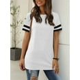 thumbnail image 5 of TEMOFON Color Block T Shirt for Womens Short Sleeve Top Casual Tunic Tops Crew Neck Striped Shirts White Tee 2025, 5 of 6