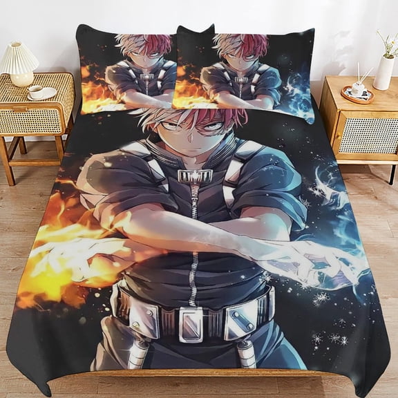 3 Piece Comfortable Bedding Set My Hero Academia Shoto Todoroki Duvet Cover Twin Bed with 2 Pillowcase 90"x90"