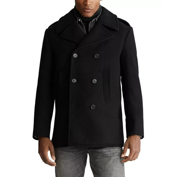 Polo Ralph Lauren Men s Double Breasted Wool Blend Melton Peacoat Black 46R Walmart Business Supplies