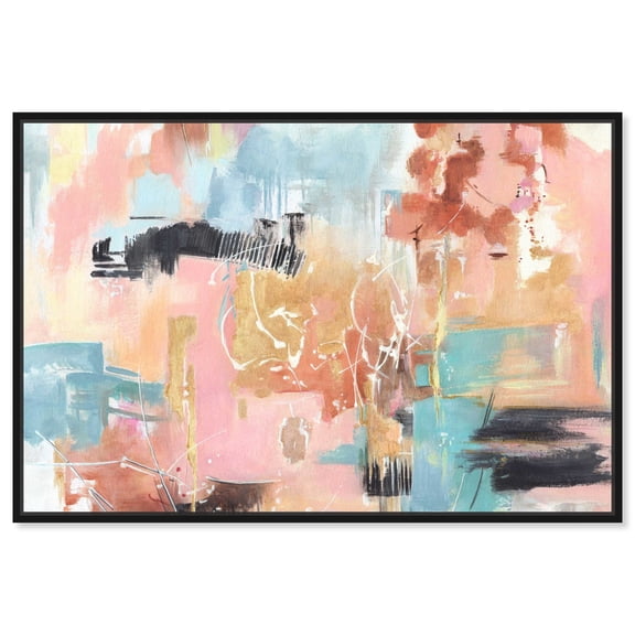 Doll Memories-Abstract Splashes Colorful Abstract Canvas Wall Art by Art Remedy, Black Floater Frame, 15"x10"