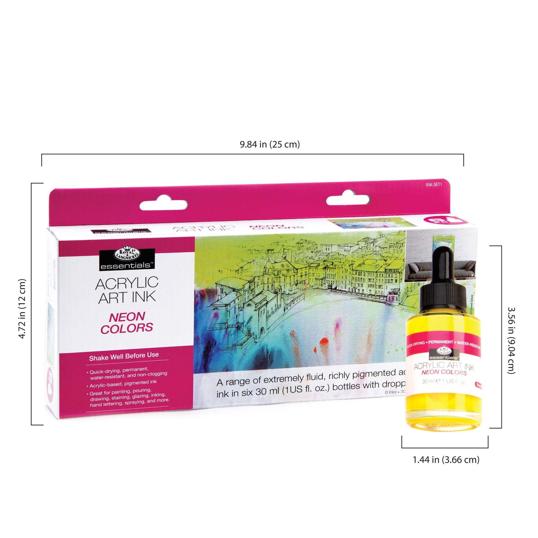 Royal & Langnickel Essentials™ 6pc Neon Colors Acrylic Art Ink Bottles