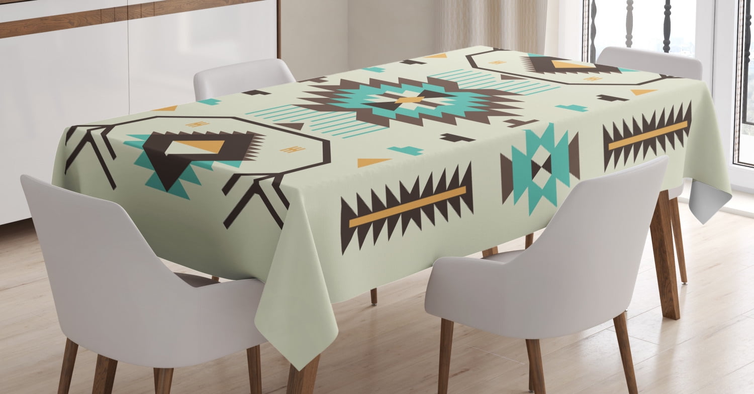 Ambesonne Abstract Tablecloth Multicolor Rectangular Table Cover for Dining Room Kitchen Decor 60 X 84 Geometric Grunge Backdrop with Squares and Triangles with Native Aztec Influences