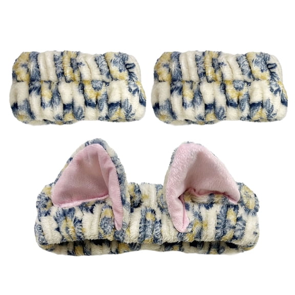 3IN1 Plush Hairband and Wrist Wash Band Set for Women Girl Cats Ear Makeup Hairband Shopping Face Washing Hair Accessory