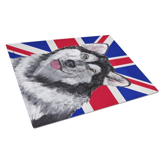 Caroline's Treasures Alaskan Malamute with English Union Jack British Flag Glass Cutting Board Large Size