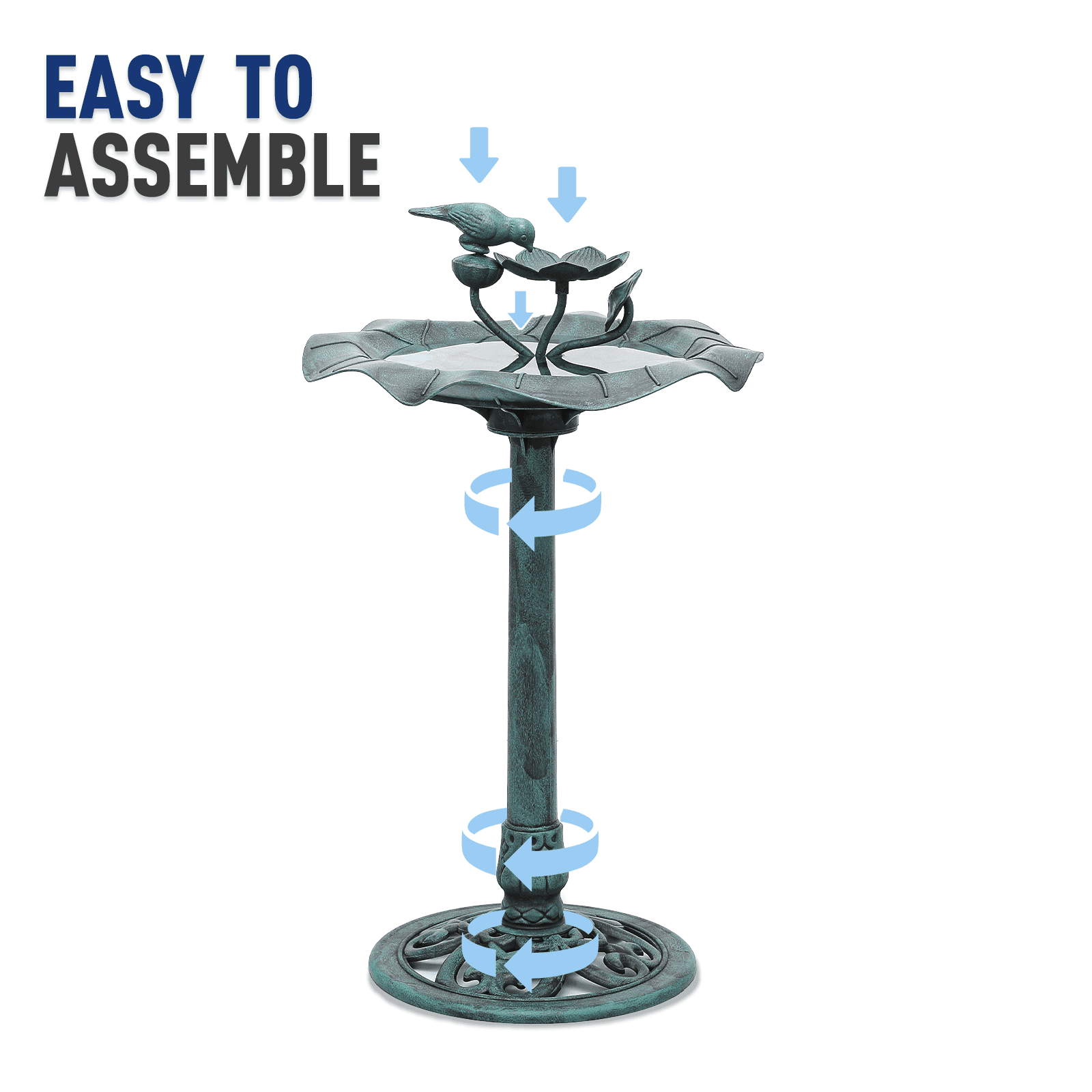 OSM 35" Outdoor Bird Bath and Feeder Set with Pedestal, Vintage Lotus Design, Weather-Resistant, 1.3-Gallon Water Capacity for Garden, Backyard, Patio, Grenn