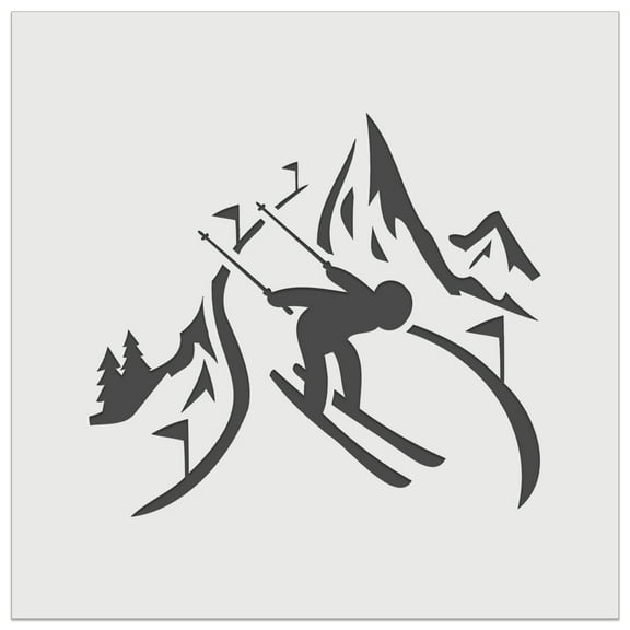 Skier Skiing Down Mountain Slopes DIY Cookie Wall Craft Stencil - 5.5 Inch