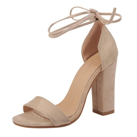 

Fashion Super High Heel Suede Women s Sandals With Ankle Straps And Thick Heel Roman Shoes