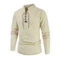 thumbnail image 2 of Raeneomay Long Sleeve Shirts for Men Fashion Solid Color Vintage Medieval Lace-up Shirt Long Sleeve Lapel Top/Shirt, 2 of 6