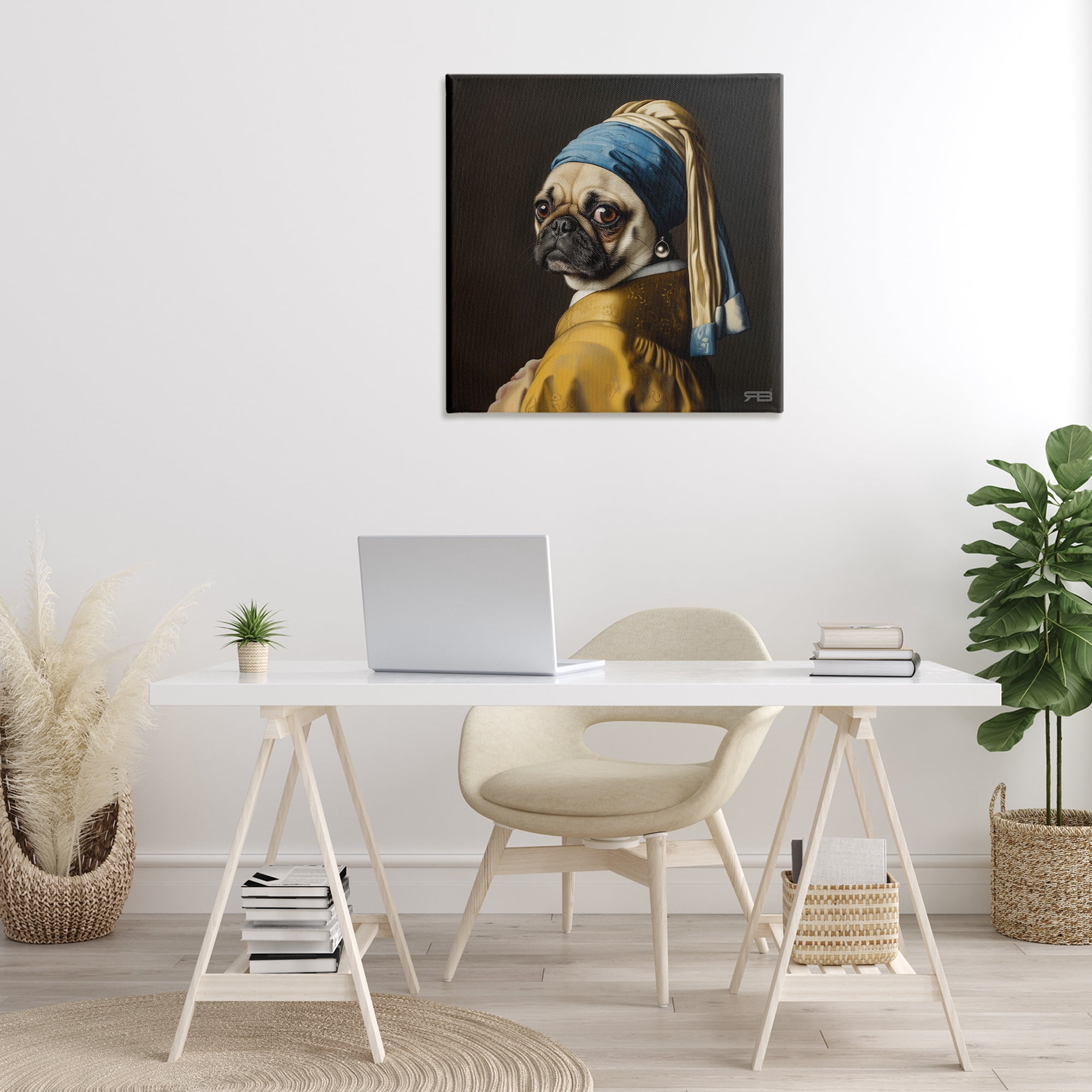 Stupell Industries Pearl Earring Classic Dog Animals & Insects Painting Gallery Wrapped Canvas Art Print Wall Art, 30 x 30