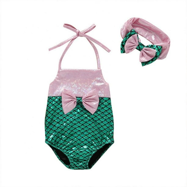 Baby Girls One Piece Swimsuit Beach Bathing Suit Ruffles Mermaid