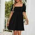 thumbnail image 6 of up to 60% off Gifts Usmixi Womens Dresses High Waist Casual Smocked Swing Beach Short Sun Dresses Short Sleeve Square Neck Solid Mini Summer Dress Black L Clothes, 6 of 7