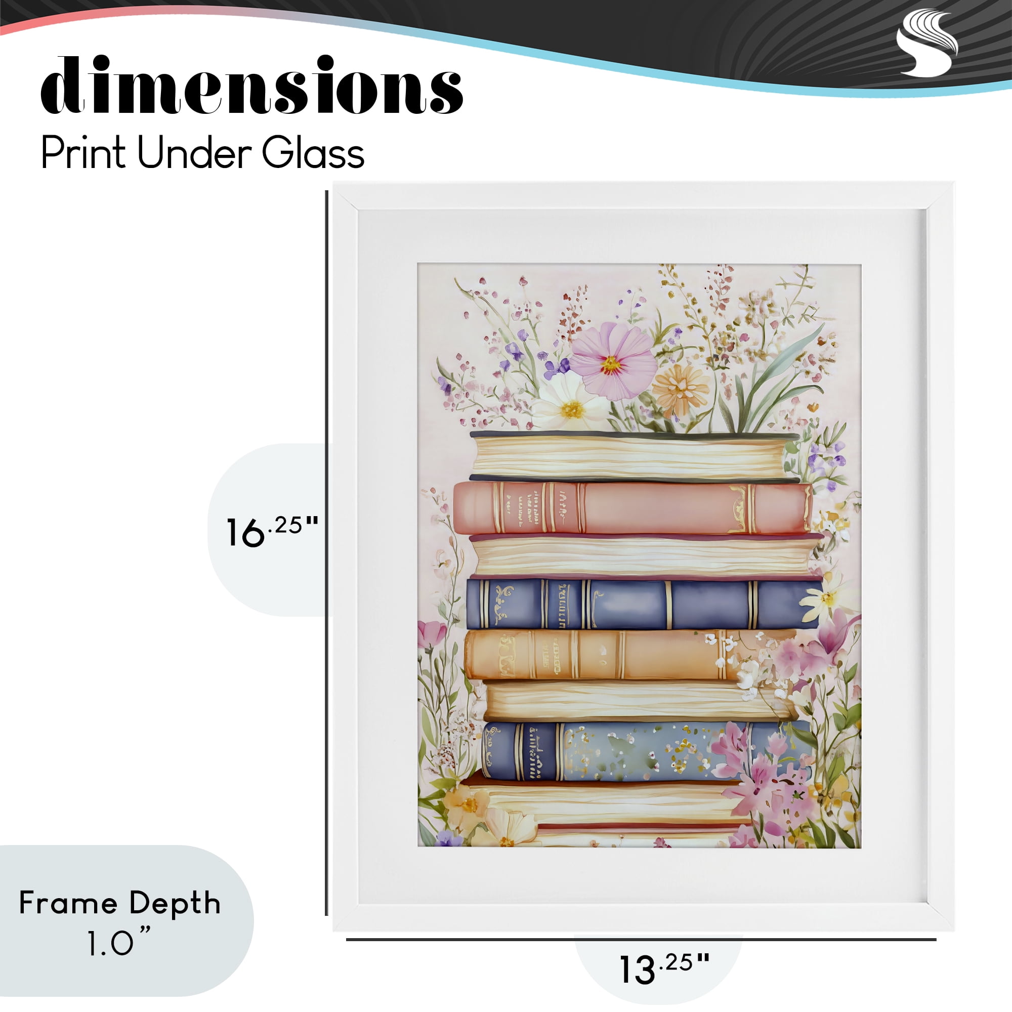 Stupell Industries Blooming Bookstack in Pastels White Framed Print Under Glass, design by LSR Design Studio