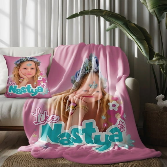 Throw Blankets Throw For Like Nastya Pillow Covers for Thin Bed Couch Decor Kids Adult Nap Bedroom Car All Season Birthday Gifts 30×40 inch Throw Blanket and Pillowcase Set