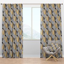 Designart 'Retro Luxury Waves In Blue and Gold VI' Mid-Century Modern Blackout Curtain Panel