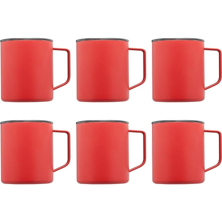 

Powder Coated Travel Mugs 13.5 Oz. Set Of 6 Bulk Pack - Double Wall Perfect For Coffee Hot Cocoa Other Hot & Cold Beverages - Red