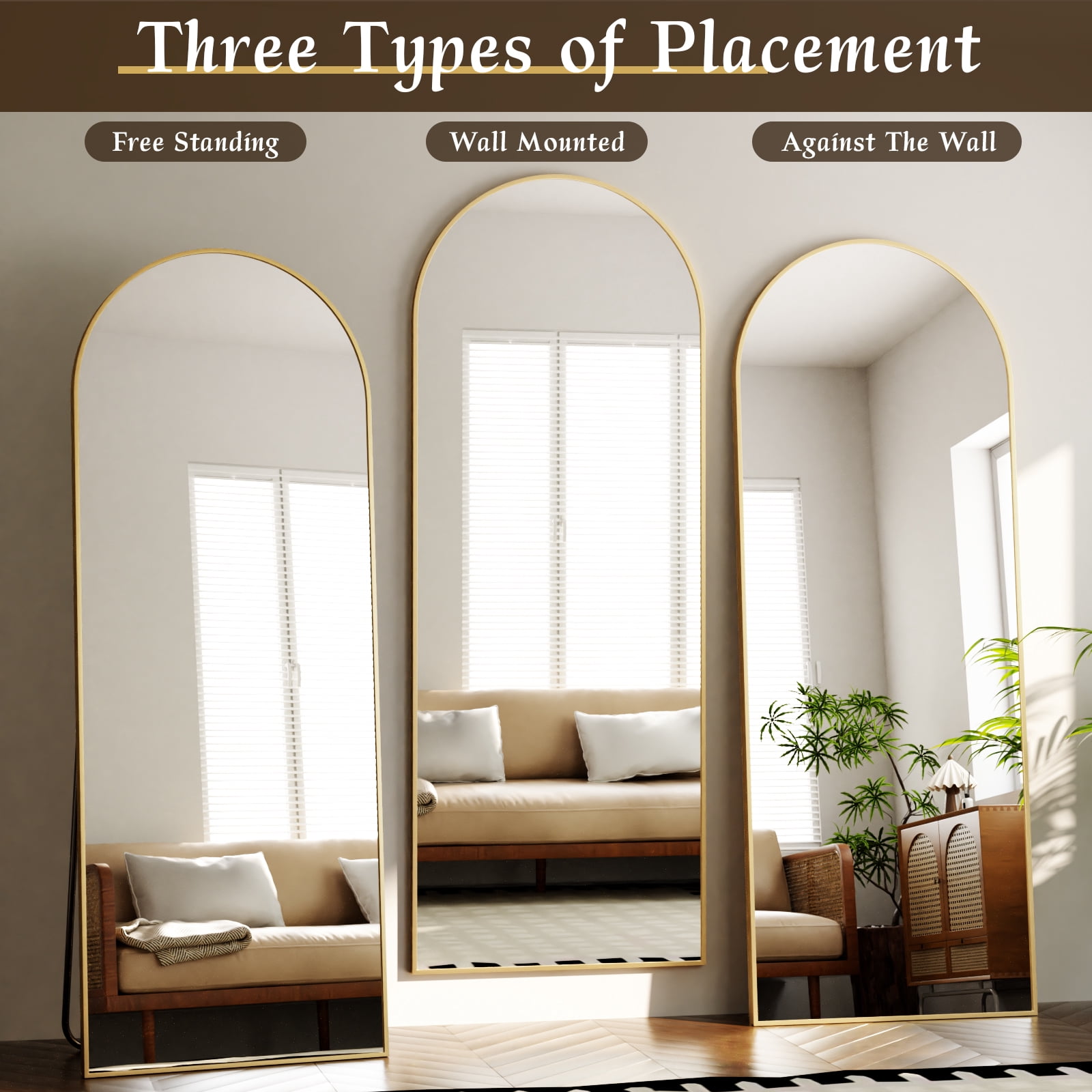 AUROMIR 26"x71" Arched Full Length Mirror Free Standing Full Body Floor Mirror, Gold