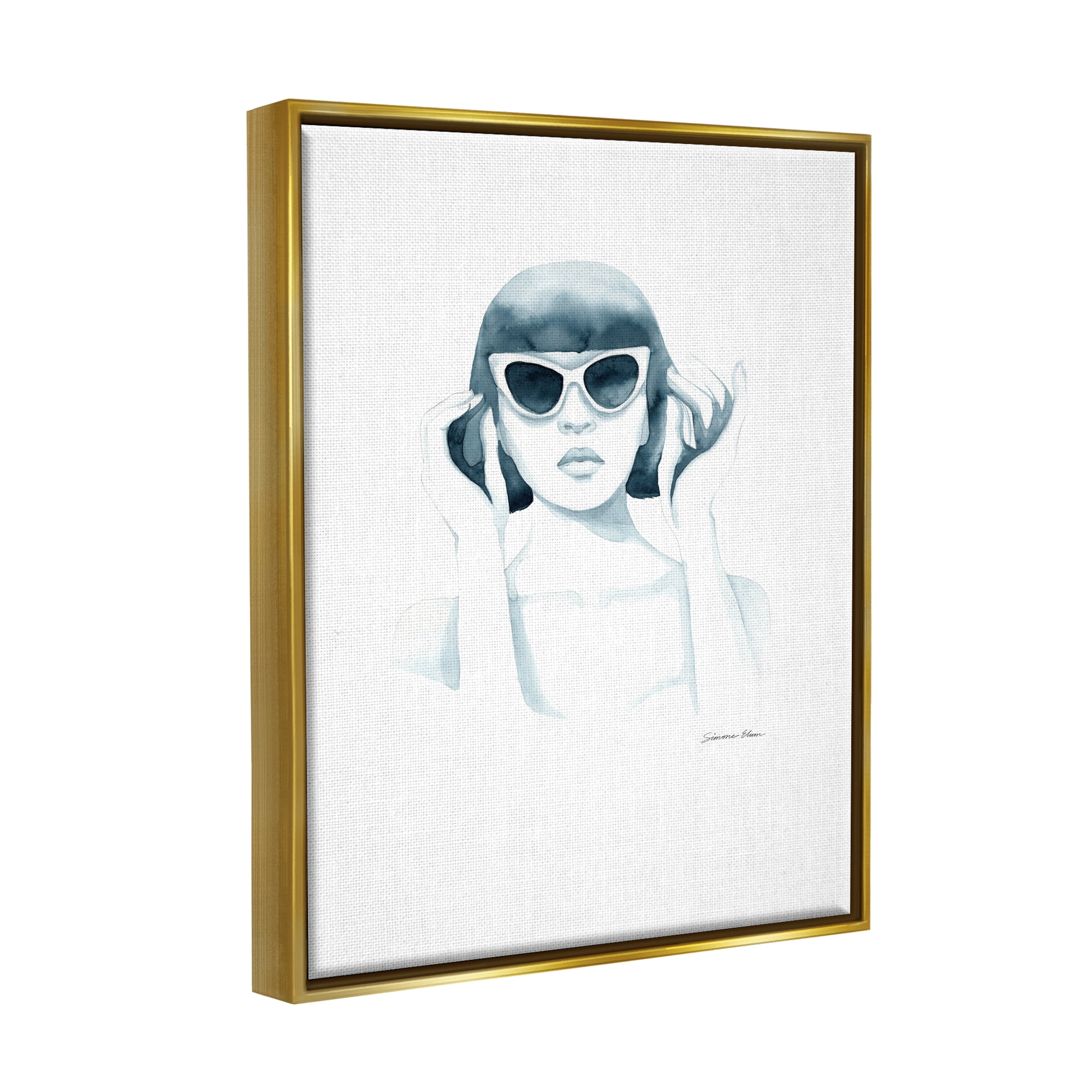 Stupell Industries Girl in Retro Sunglasses Beauty & Fashion Painting Gold Floater Framed Art Print Wall Art, 17 x 21