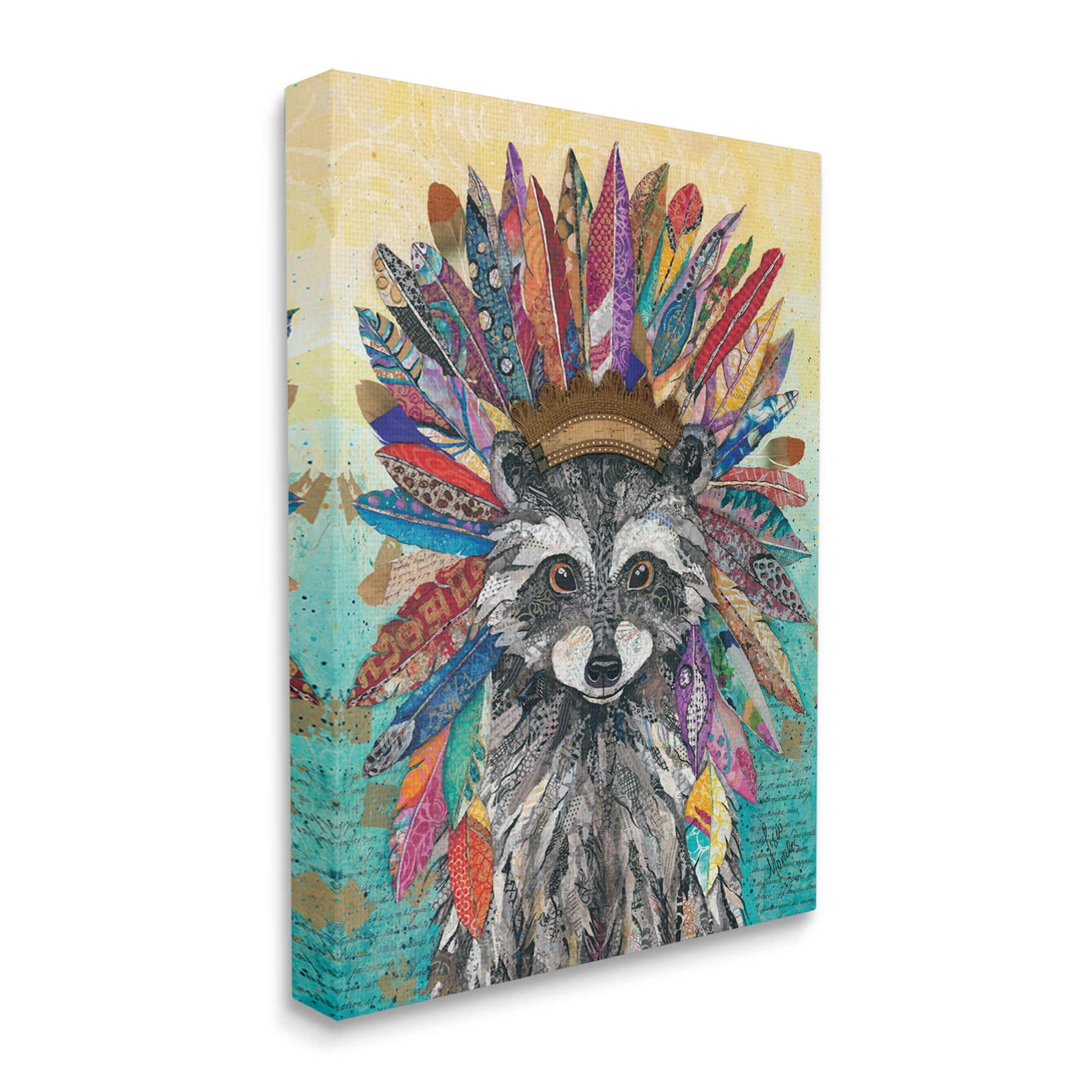 Stupell Industries Bold Tribal Raccoon Mixed Ephemera Collage Painting Painting Gallery Wrapped Canvas Print Wall Art, Design by Lisa Morales