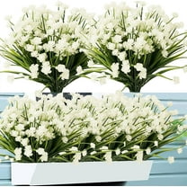 Sinhoon 6 Bundles Artificial Fake Flowers Plastic Plants Greenery Shrubs UV Resistant Faux Flowers for Indoor Outdoor Garden Hanging Porch Window Box Farmhouse Wedding Decor (White)