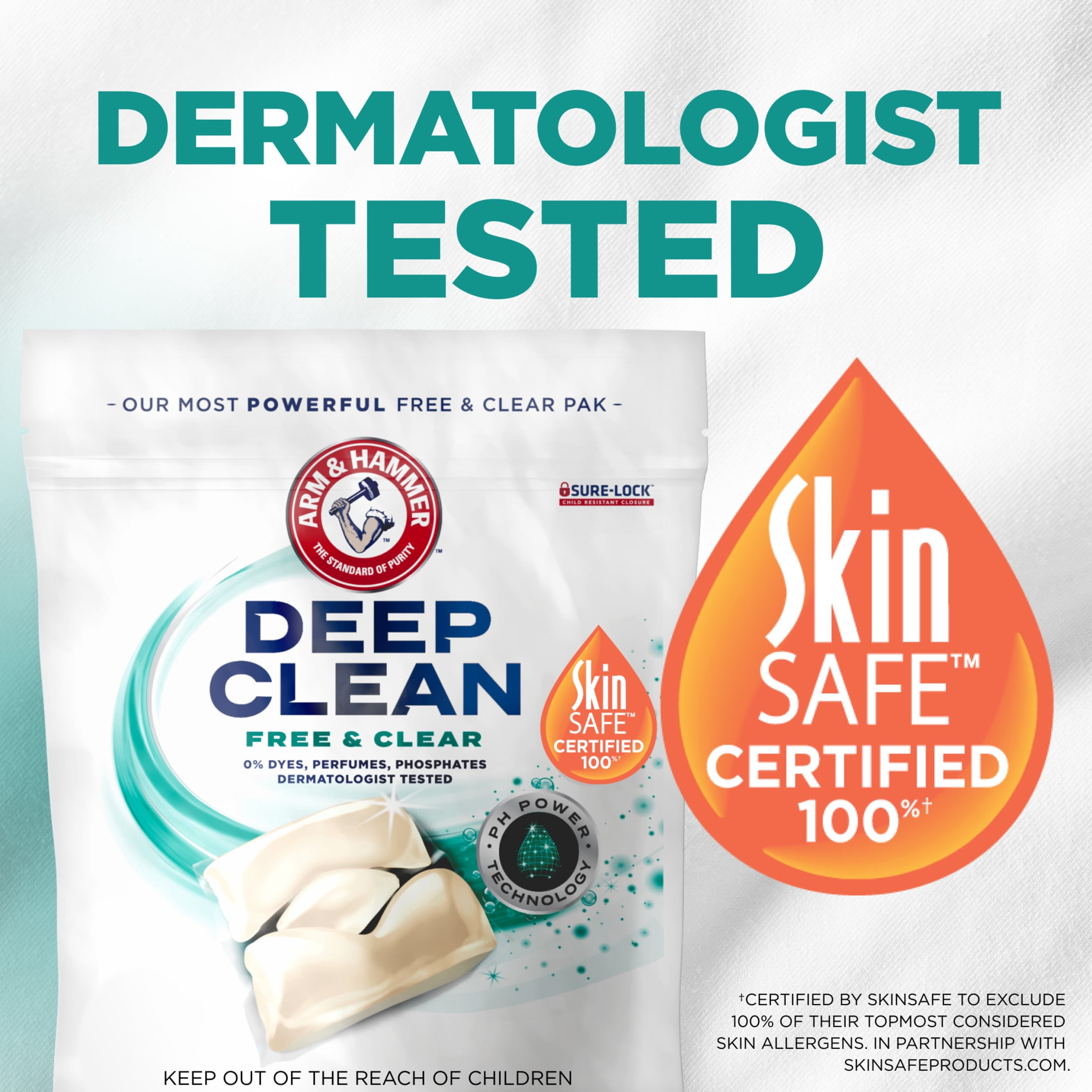 (4 pack) ARM & HAMMER Deep Clean Free & Clear Power Paks Concentrated Laundry Detergent, 44 Count